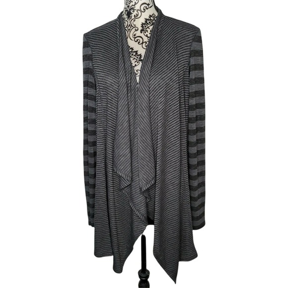 LOGO By Lori Goldstein Striped Draped Cardigan Sweater S - Picture 1 of 5